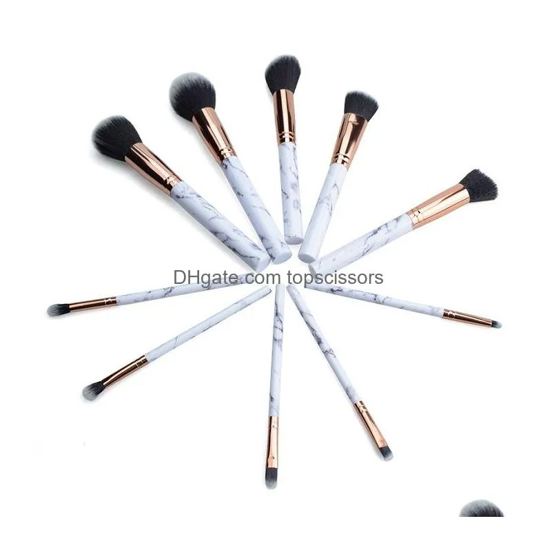 Makeup Tools 10Pcs/Set Marble Makeup Brushes B Powder Eyebrow Eyeliner Highlight Concealer Contour Foundation Make Up Brush Set Drop D Dhnxx