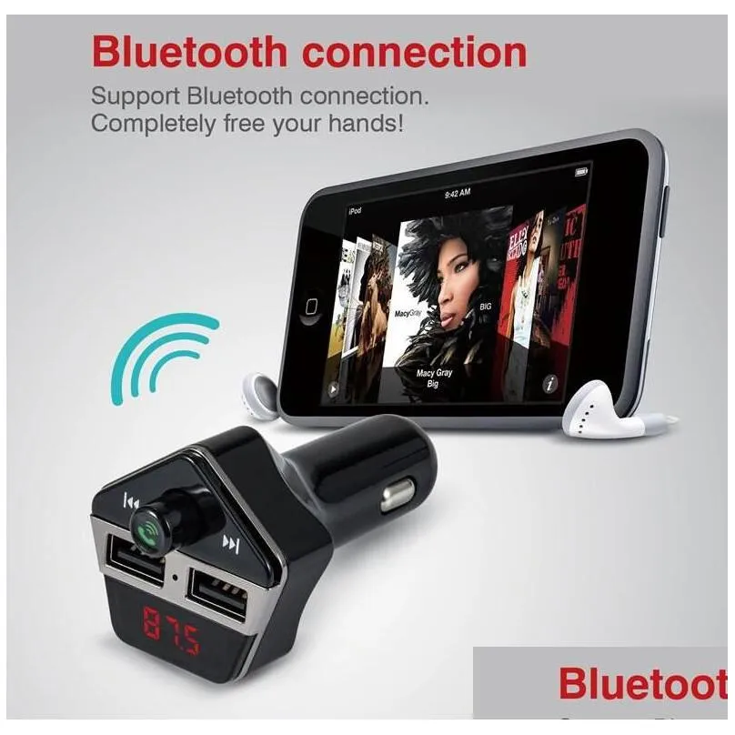 2017 new 3 in1 st06 bluetooth car kit audio mp3 music player handsfree set lcd display support tf card fm transmitter usb car 