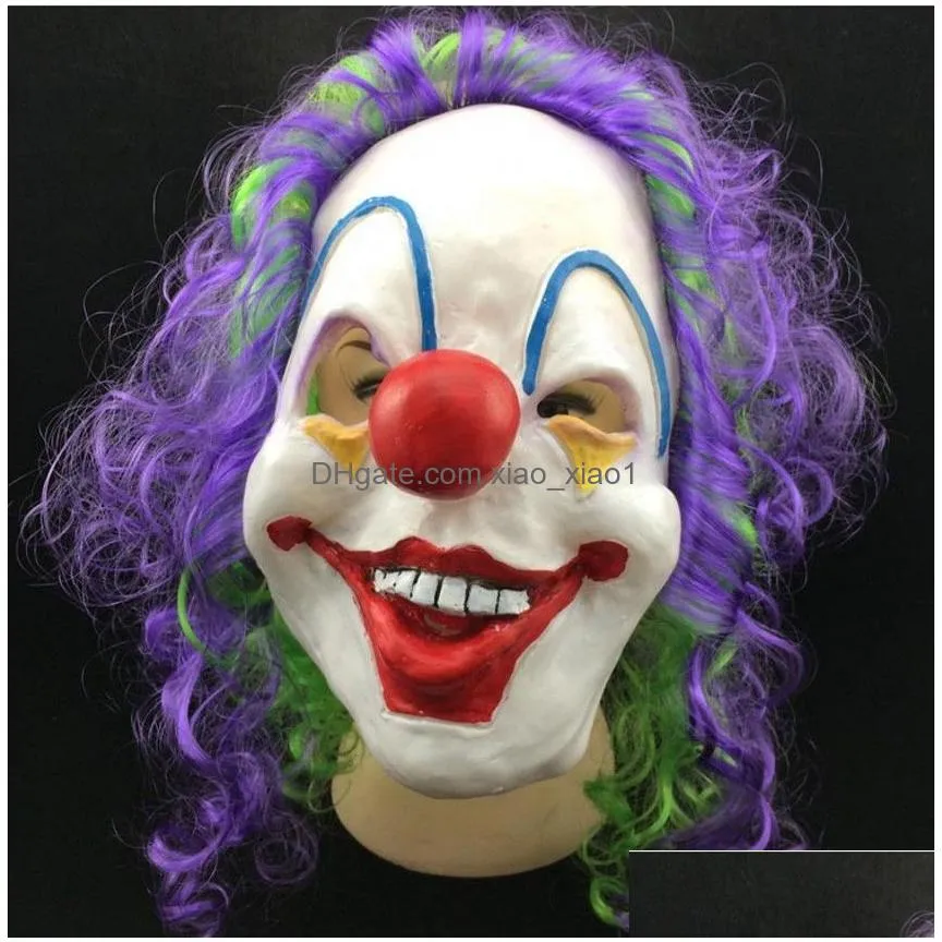 scary clown mask adult halloween evil killer fancy dress horror jolly latex hair full face masks party costume cosplay accessory