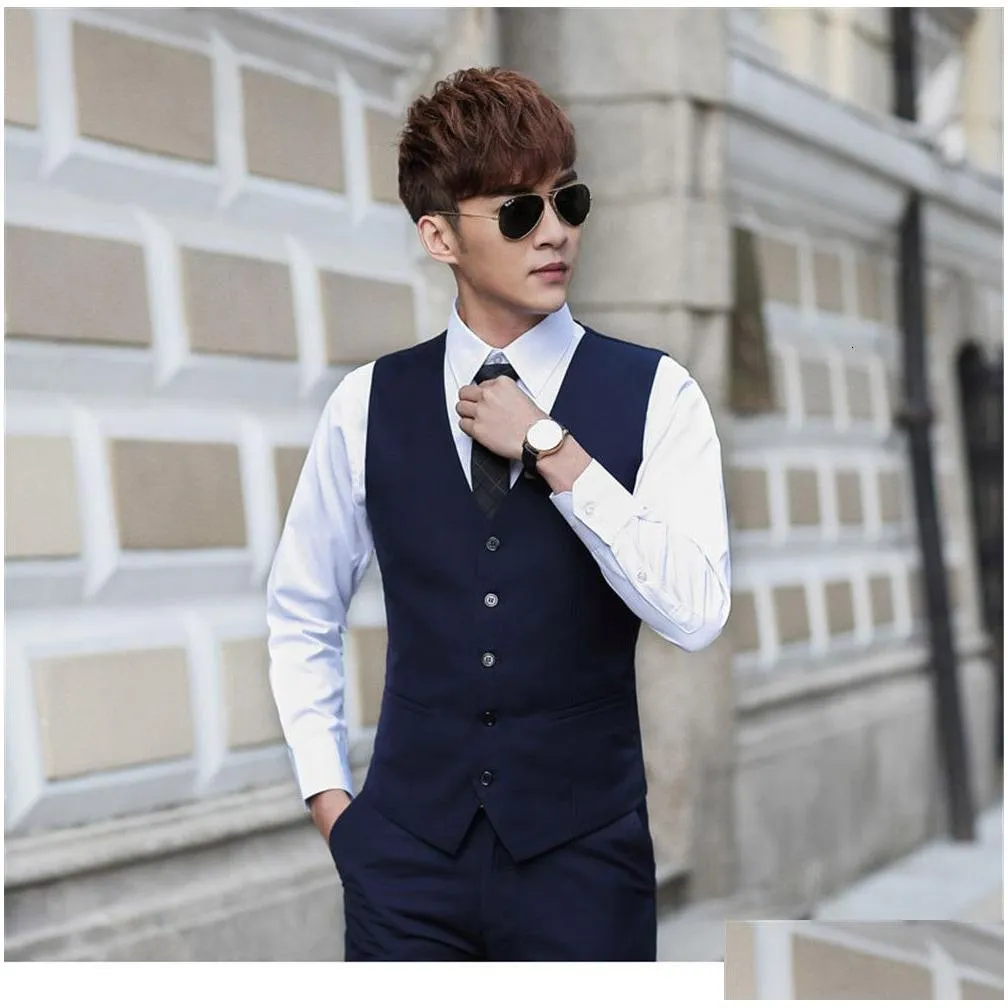 Men`S Vests Mens Vests Slim Fit Suit Vest Casual Man Black Formal Businss Arrival Male Waistcoat Drop Delivery Apparel Men`S Clothing Dhb3E