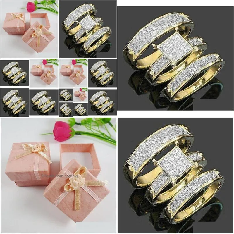 Wedding Rings Quoteaster Dayquotgift 3Pcs Fashion Trendy Jewelry Women039S 18K Gold Plated Copper Zircon Wedding Couples Ring Size 51 Dhcfj