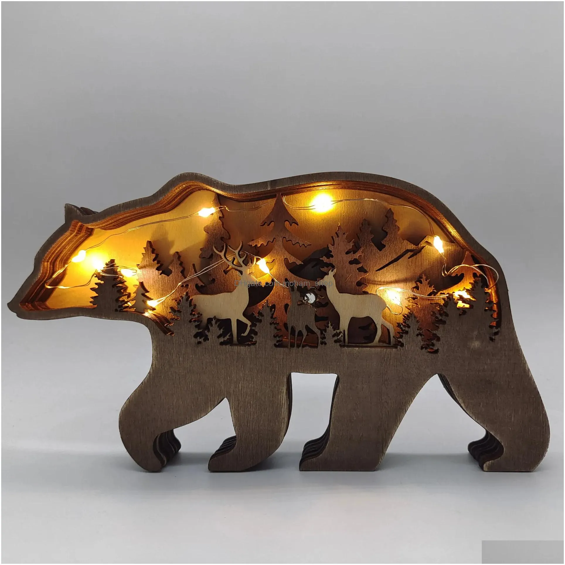  christmas wooden crafts creative north american forest animal home decoration elk brown bear ornament