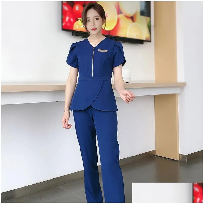 Women`S Two Piece Pants Wholesales Women Wear Stylish Scrub Suits Hospital Uniform Pant Solid Color Uni Operating 220610 Drop Deliver Dhrv0