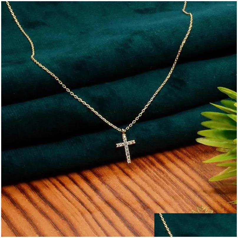 Pendant Necklaces Cubic Zirconia Cross Necklace18K Gold Plated Layering Jewelry Dainty For Women Relius Jewellery Gift Drop Delivery Dhzfl