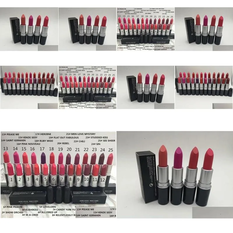 Makeup Tools 25 Colors New Matte Lipstick Makeup Luster Retro Lipsticks Frost Y 3G With English Name Drop Delivery Health Beauty Dhlka