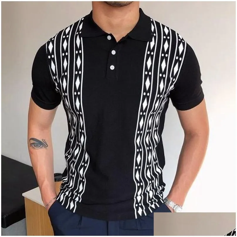 Men`S Polos Mens S Summer Shirt Short Sleeve Business T 65% Cotton High Quality Streetwear Casual Knit Drop Delivery Apparel Men`S Clo Dhsr5