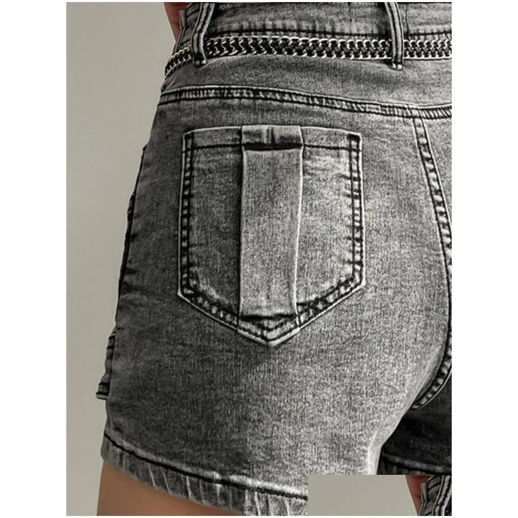 Skirts Deat Fashion Women S Denim Skirt High Waist Irregar Chain Spliced Gray Above Knee Female Summer 2023 17A1443 230316 Drop Deliv Dhbtz