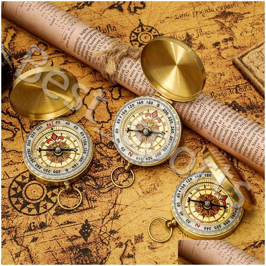 Outdoor Gadgets Portable Brass Pocket Compass Fitness Supplies Cam Hiking Fluorescence Navigation Drop Delivery Sports Outdoors Campin Dh8U1