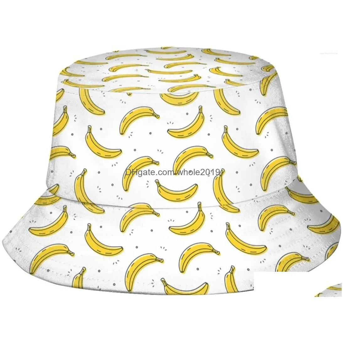 Berets Banana Bucket Hat For Women Men Print Summer Fisherman Travel Beach Hats Packable Outdoor Sun Cap Drop Delivery Dhh5G