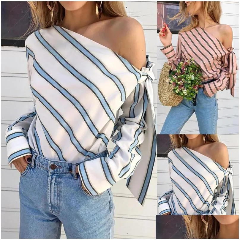 Women`S Blouses & Shirts Womens Blouses And Tops Quality Designer Women Shirt Clothing Lady Unique Stripe Shirts Watching Casual Art Dhnpt