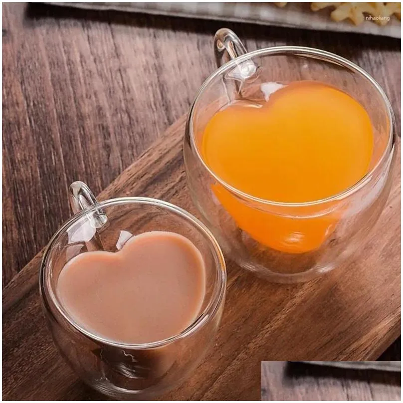 wine glasses heart-shaped love-shaped glass double-walled heat-resistant cup tea milk espresso drinkware
