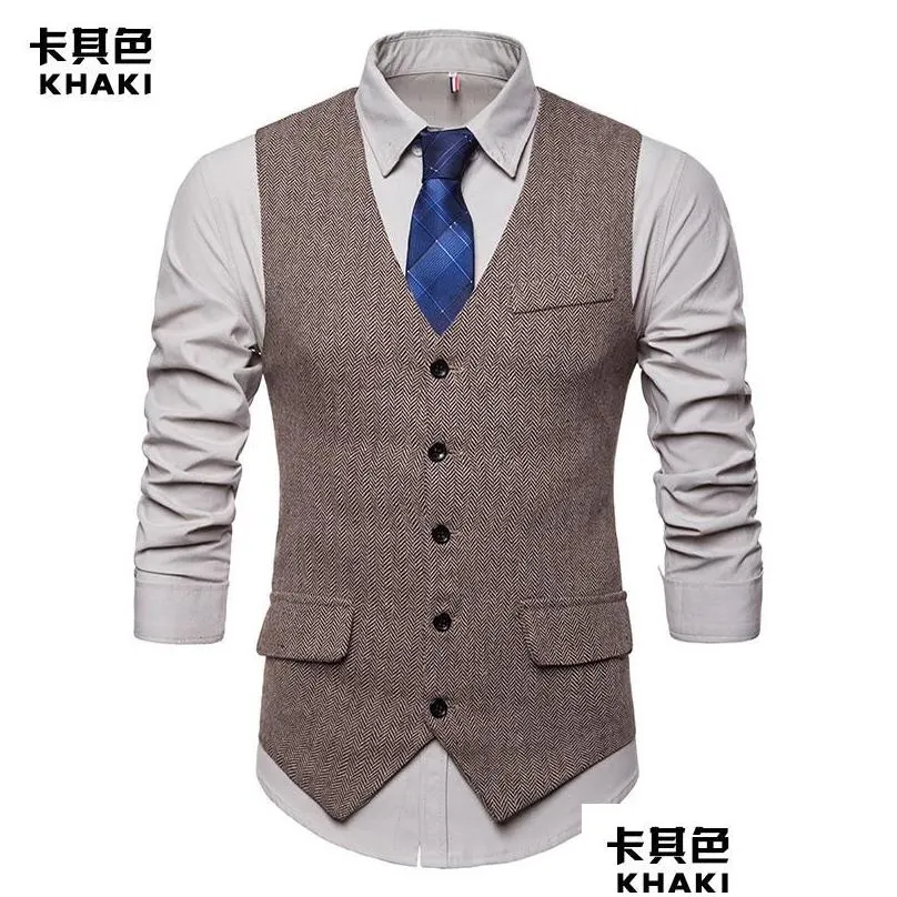 Men`S Vests Mens Vests 2022 Fashion Business Casual Vest Herringbone Single-Breasted Suit Banquet Wedding Drop Delivery Apparel Men`S Dhvox