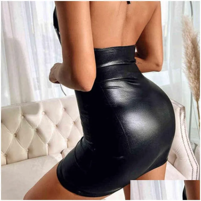 Basic & Casual Dresses Latex Erotic Dress Lingerie Women Y Faux Leather Bandage Bodysuit Nightgown Club Mini Y220510 Drop Delivery Ap Dhzrq