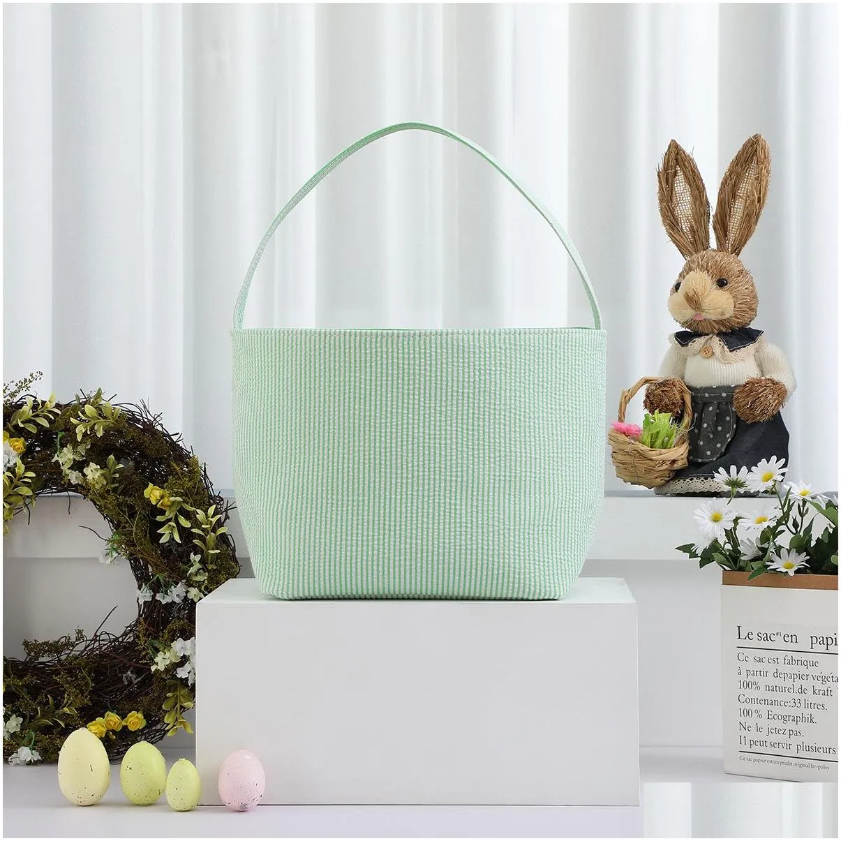 striped basket festive easter candy gift bag easters eggs bucket outdoor tote 520q