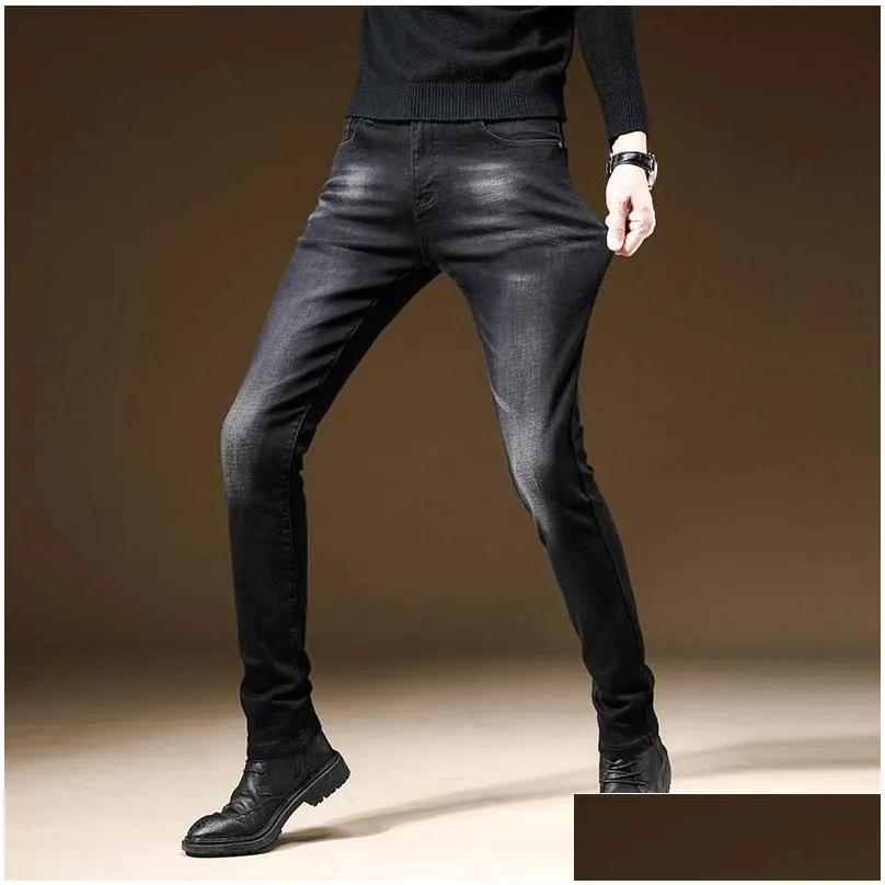 Men`S Jeans Mens Jeans Veet Thin Elastic Winter Pants Men Man Jens Pant For Denim Streetwear Fashion Drop Delivery Apparel Men`S Clot Dhzxr