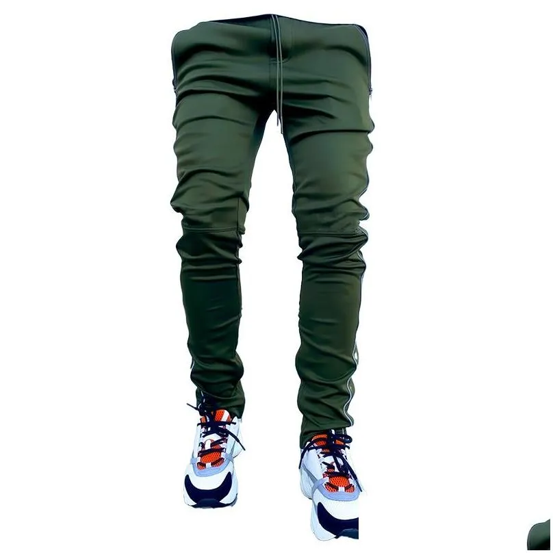 Men`S Pants Godlikeu Cargo Pants Spring And Autumn Mens Stretch Mti-Pocket Reflective Straight Sports Fitness Casual Trousers Joggers Dhb62