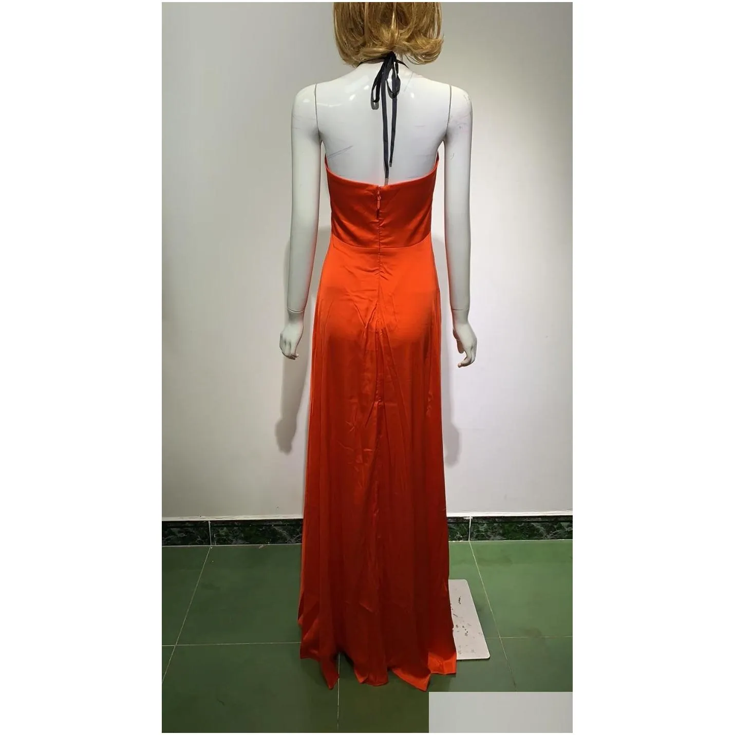 Basic & Casual Dresses Casual Dresses Top Quality Women Y Halter Backless Orange Beading Split Maxi Long Bodycon Dress 2022 Designer Dhdqm