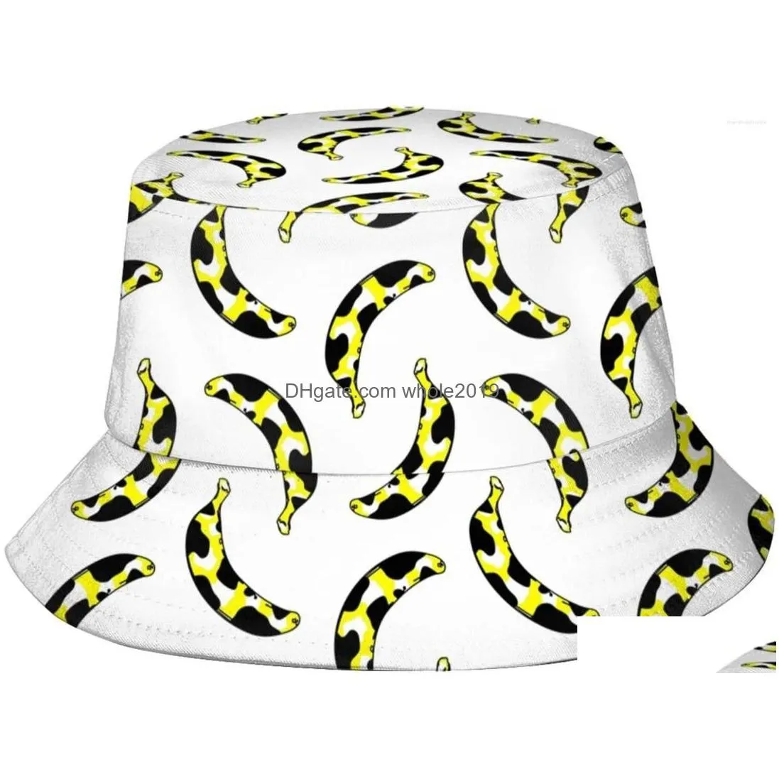 Berets Banana Bucket Hat For Women Men Print Summer Fisherman Travel Beach Hats Packable Outdoor Sun Cap Drop Delivery Dhh5G