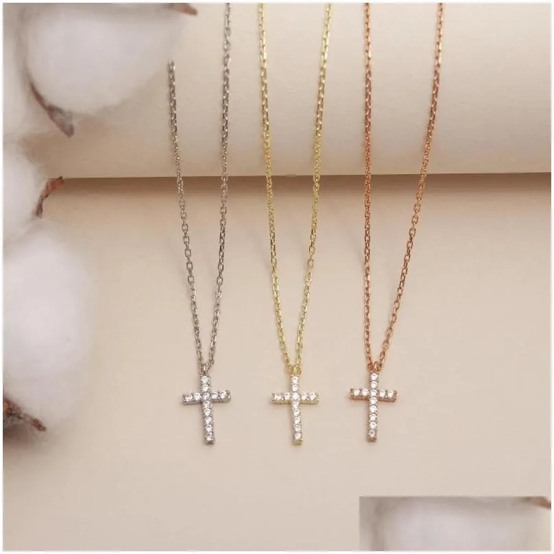 Pendant Necklaces Cubic Zirconia Cross Necklace18K Gold Plated Layering Jewelry Dainty For Women Relius Jewellery Gift Drop Delivery Dhzfl