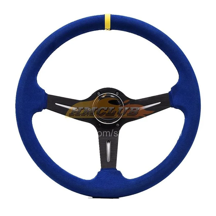 2022 universal 350mm 14inches suede/pvc leather car racing steering wheels deep corn drifting sport cars modification steering wheel horn button with logo 3