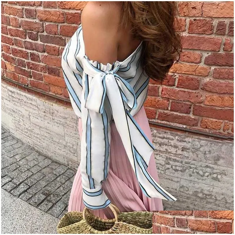 Women`S Blouses & Shirts Womens Blouses And Tops Quality Designer Women Shirt Clothing Lady Unique Stripe Shirts Watching Casual Art Dhnpt
