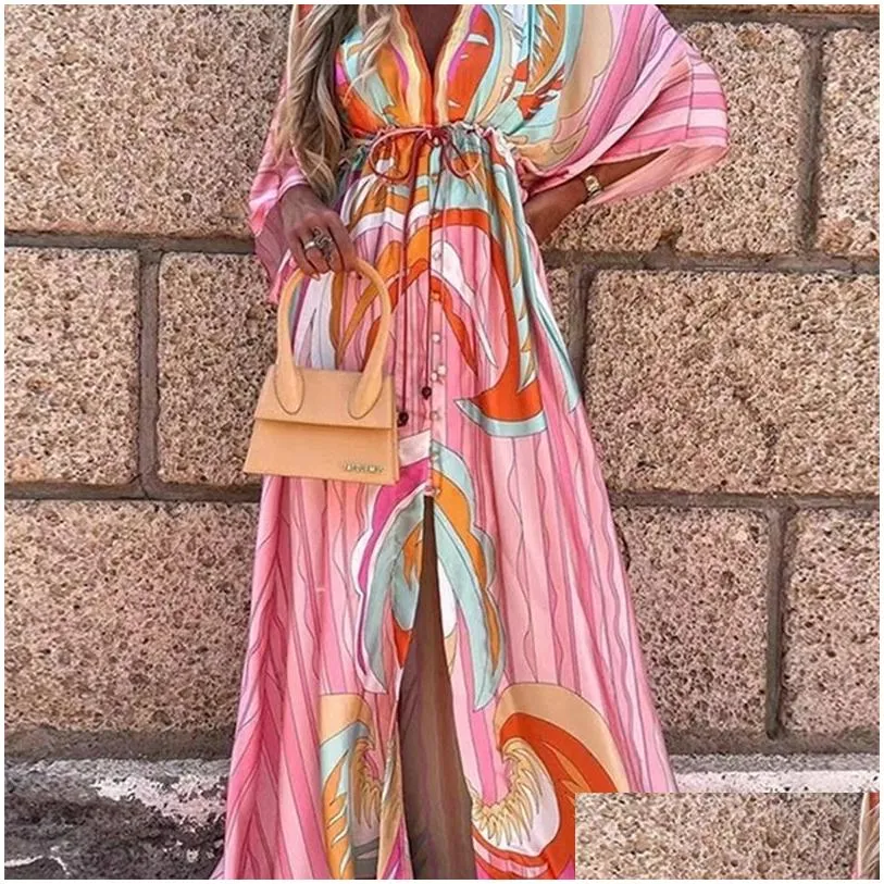 Two Piece Dress Summer Print Casual Women Es Oversized Holiday Beach Boho Erup Female Long Sleeve Loose Tunic Dress 220725 Drop Deliv Dhaxz