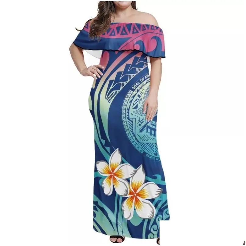 Plus Size Dresses Hycool S-7Xl Samoan Red Dress Tight Off Shoder Tribal Print Women Party Hawaii Bodycon Maxi Wedding Drop Delivery Dhhjh