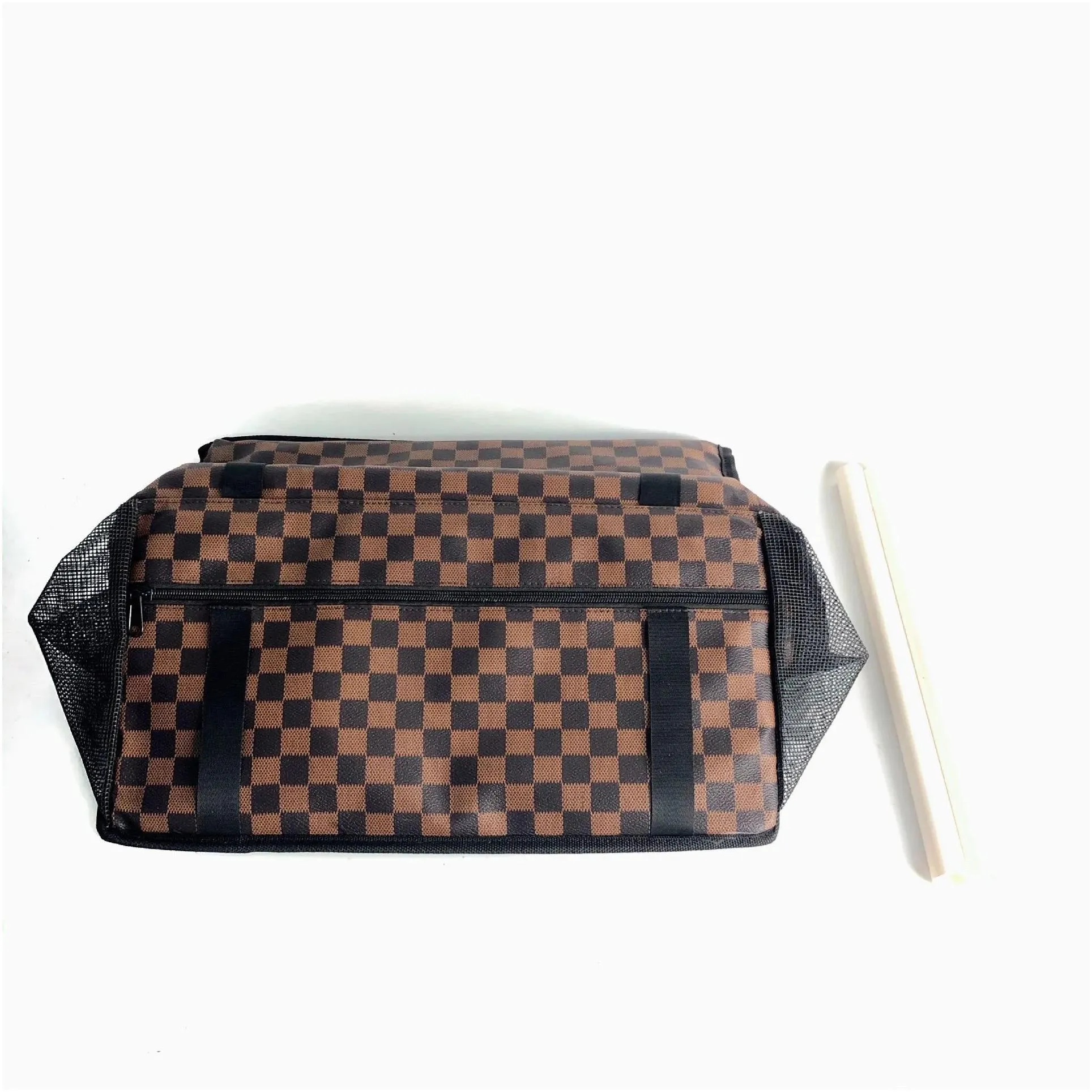 designer pet car bag brown black checkerboard dog car bag safety seat hanging bag mesh breathable cat bag for going out pet bag