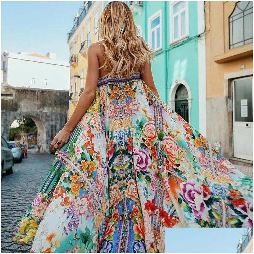 Basic & Casual Dresses Casual Dresses Boho Summer Dress Women Floral Printed Strapless Slip Maxi Party Holiday Vocation Wear Beachwea Dhpke