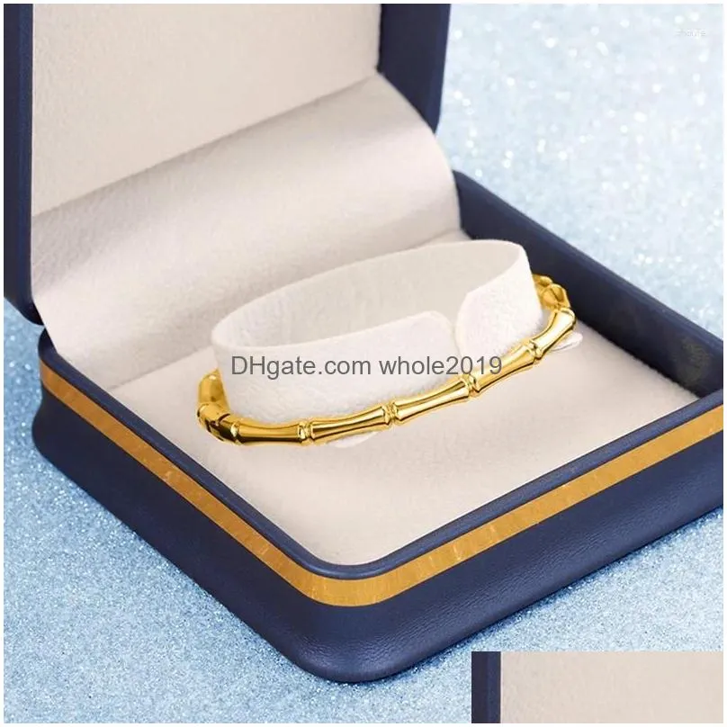 Bangle Simple And Bangle Elegant Style Golden Bamboo Titanium Steel Plain Bracelet Drop Delivery Jewelry Bracelets Dhl3B