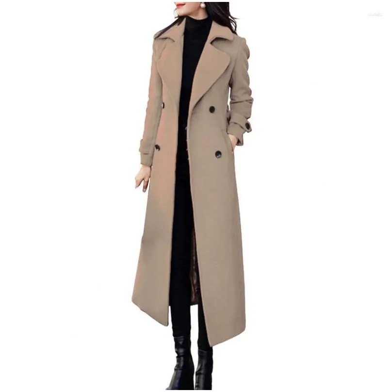 Women`S Trench Coats Womens Trench Coats Thermal Winter Overcoat Business Mid-Calf Length Jacket Formal Wool Blends Double-Breasted Co Dhkbd