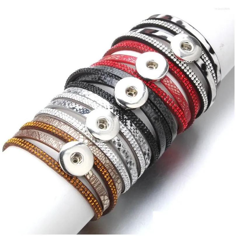 Charm Bracelets Snap Button Jewelry Bracelet 18Mm Leather Wrap Mtilayer Bohemian Leopard Magnet Drop Delivery Dhvaj