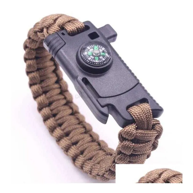 Survival Bracelets Mtifunctional 5 In 1 Survival Bracelets Sos Kit With Whistle Compass Knife Blade Parachute Cord Wristband Camp Hiki Dhzrq