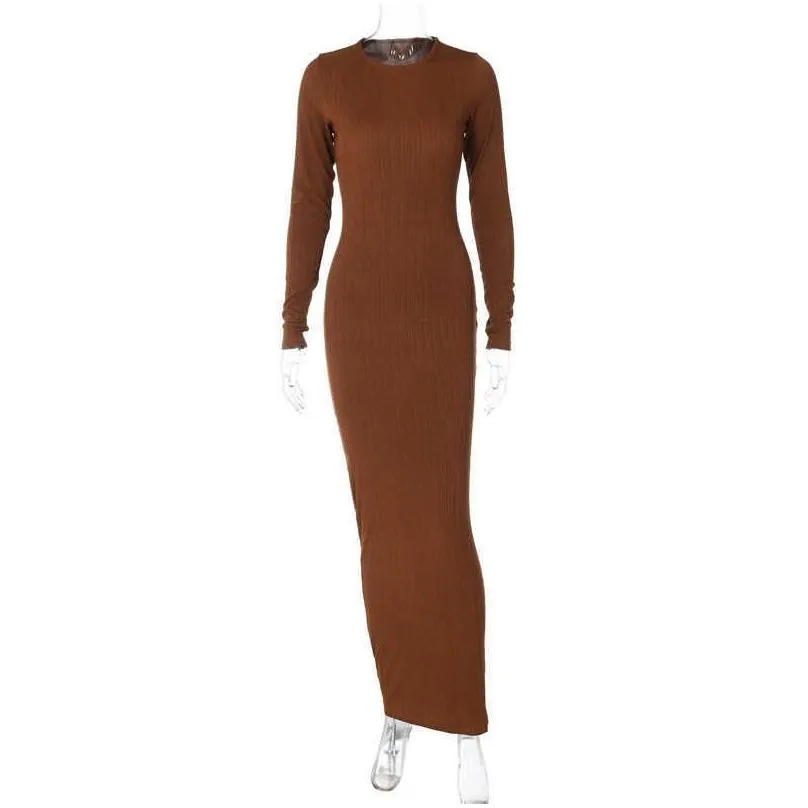 Basic & Casual Dresses Casual Dresses Anjamanor Knitted Long Sleeve Bodycon Maxi For Women Clothing Classy Y Winter Dress Clubwear Ou Dhg73