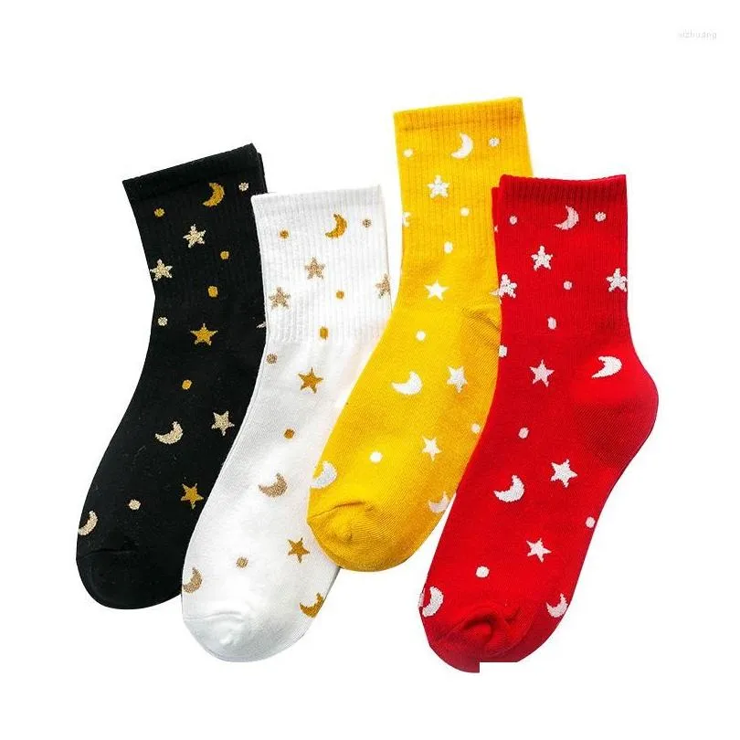 Men`S Socks Mens Socks Korean Style 4 Colors Summer Womens Breathable Cotton Spring Girl Trend Star Sock Middle Tube Female Drop Deli Dhbdx