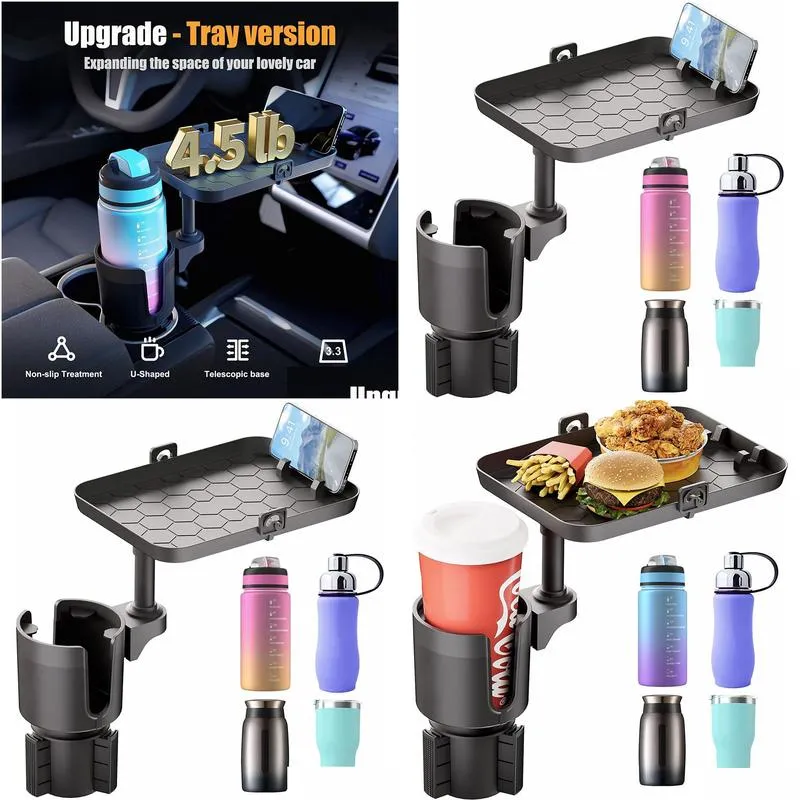 car mounts water cup holder multifunctional 2 in 1 tray cup holder beverage holder mobile phone storage rack foldable car dining tray