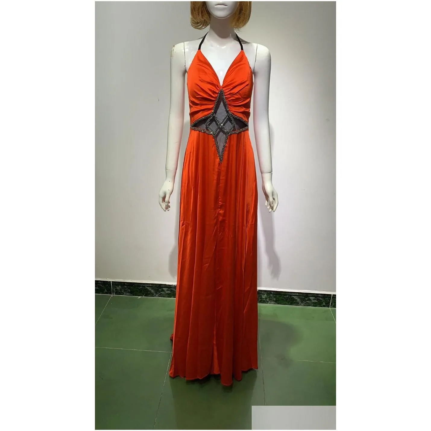 Basic & Casual Dresses Casual Dresses Top Quality Women Y Halter Backless Orange Beading Split Maxi Long Bodycon Dress 2022 Designer Dhdqm