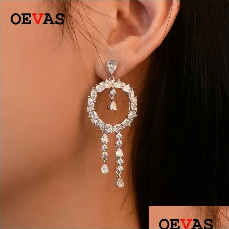 knot oevas 100% 925 sterling silver sparkling 4x6mm waterdrop high carbon diamond drop earrings for women wedding party fine jewelry