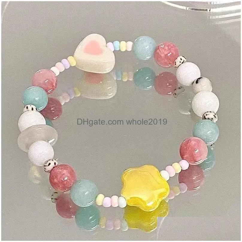 Charm Bracelets Bracelets Fashion Charm Sweet Beaded Bracelet For Women Ceramic Cute Color Girl Jelly Animal Cartoon Jewelry Gift Dro Dh3Yz