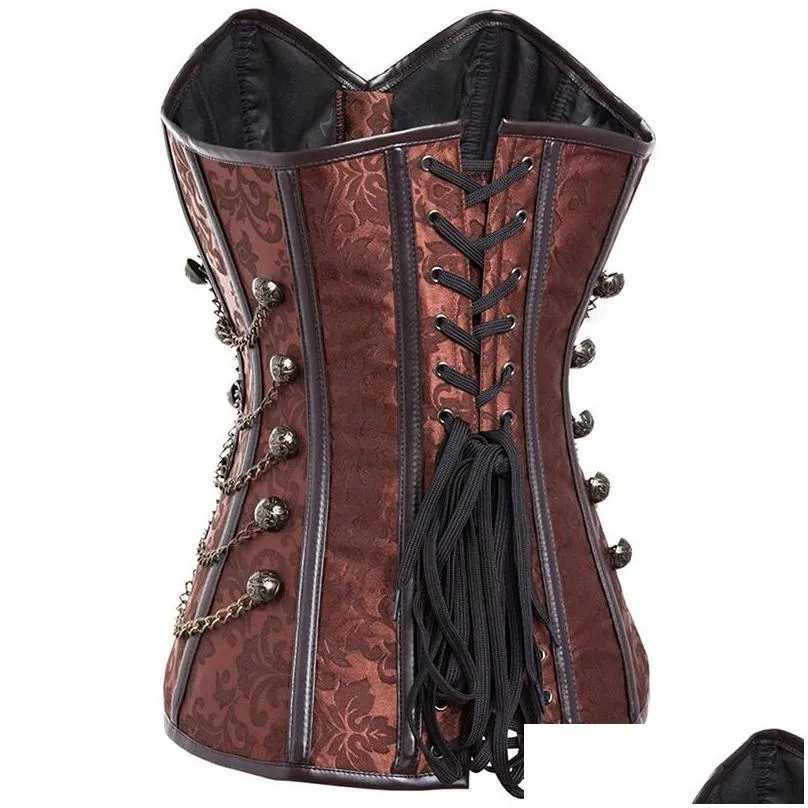 Bustiers & Corsets Steampunk Corset With Clasp Fasteners/ Chain Steel Bone Corsets Waist Training Gothic Bustier Round Buckle Body Sh Dhvxy