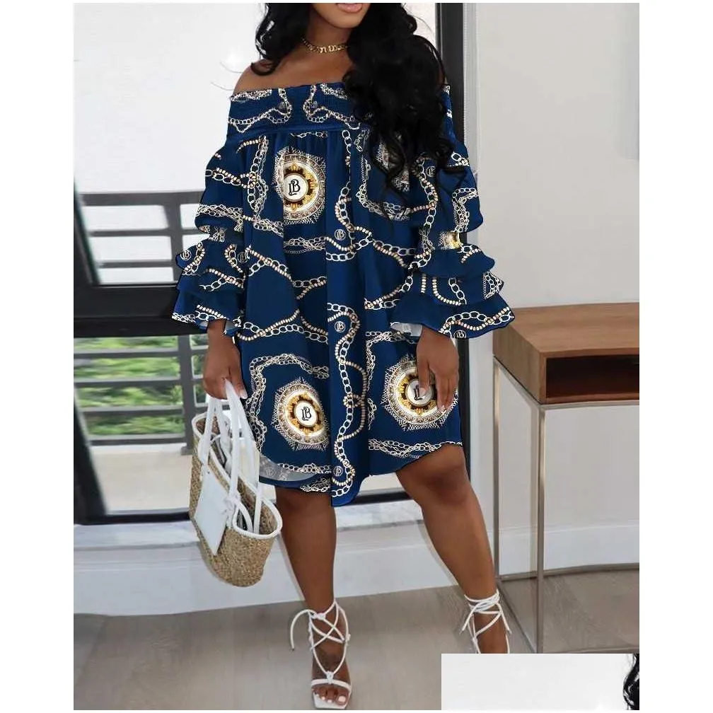 Basic & Casual Dresses Casual Designer Women Clothing Dresses Y And Fashionable One-Shoder Stretch Print Dress Plus Size 3Xl Drop Del Dh2Vf
