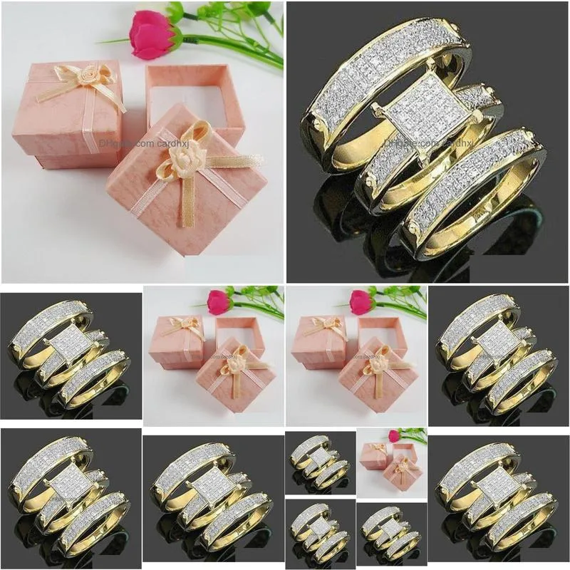 Wedding Rings Quoteaster Dayquotgift 3Pcs Fashion Trendy Jewelry Women039S 18K Gold Plated Copper Zircon Wedding Couples Ring Size 51 Dhcfj