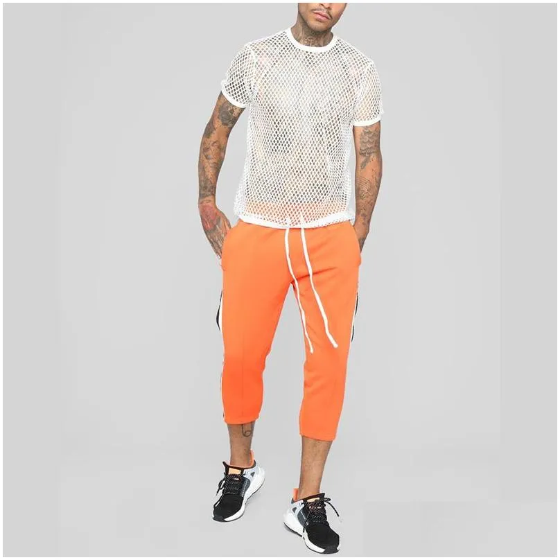 Men`S T-Shirts Mens Transparent Y Mesh T Shirt 2022 New See Through Fishnet Long Sleeve Muscle Undershirts Nightclub Party Perform Top Dhf0G