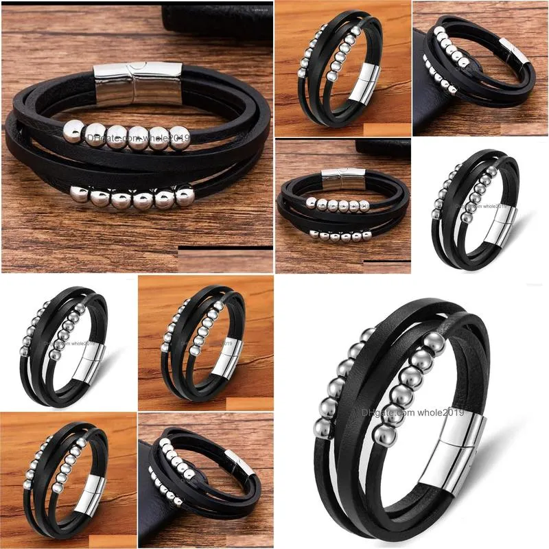 Charm Bracelets Tyo Jewelry Braided Genuine Leather Bracelet For Men Black Magnetic Hand Rope Punk Wholesale Accessories Trendy Drop Dhtfx