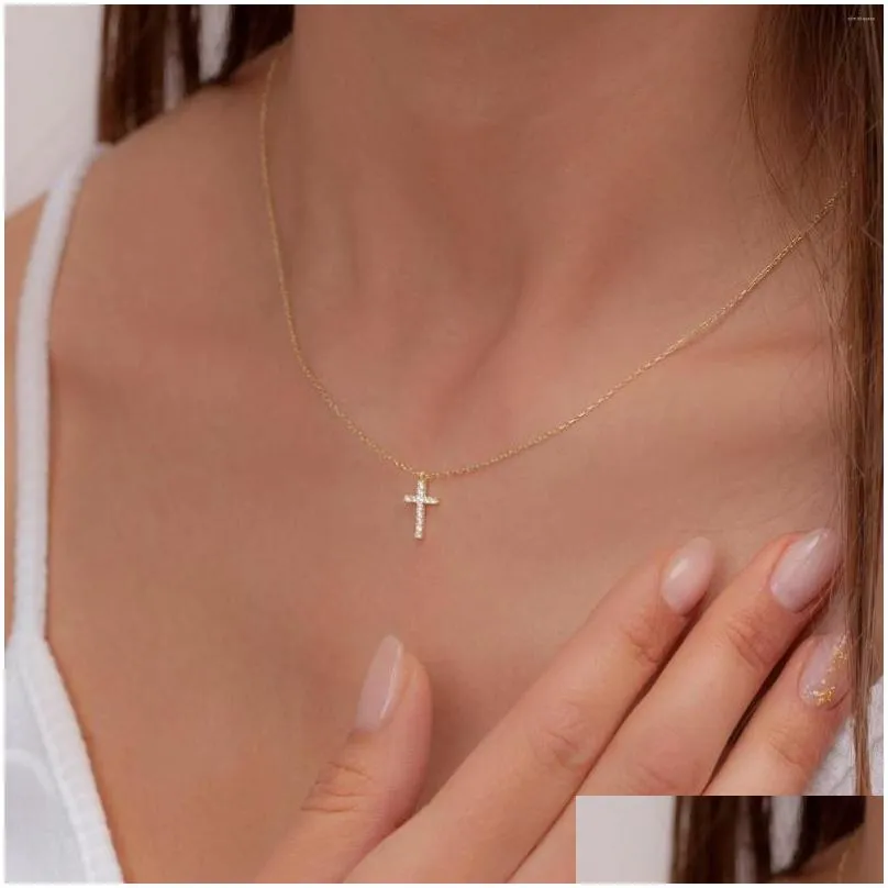 Pendant Necklaces Cubic Zirconia Cross Necklace18K Gold Plated Layering Jewelry Dainty For Women Relius Jewellery Gift Drop Delivery Dhzfl