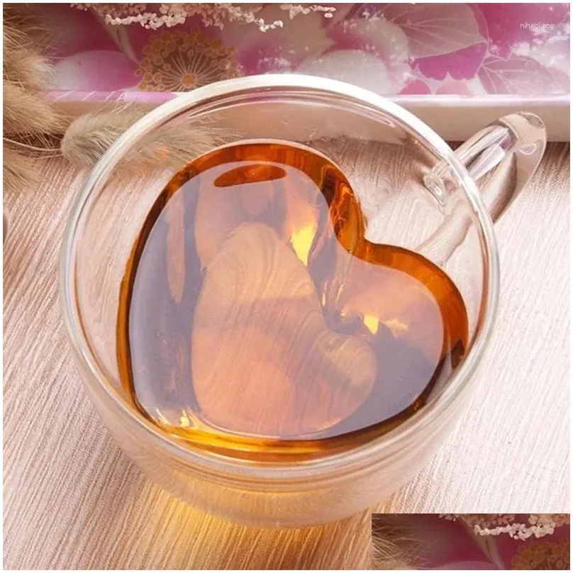 wine glasses heart-shaped love-shaped glass double-walled heat-resistant cup tea milk espresso drinkware