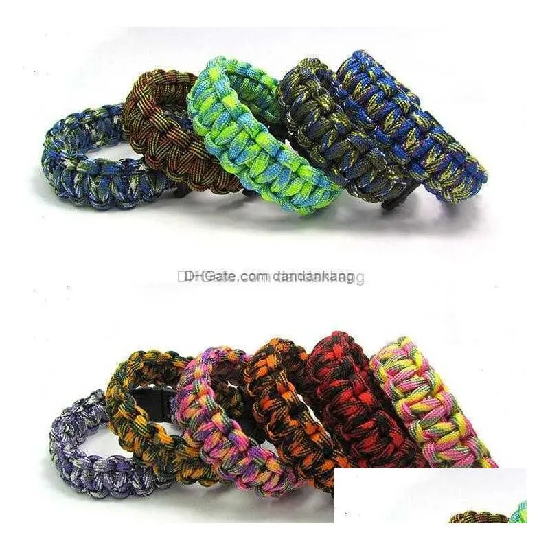 Survival Bracelets Outdoor Self-Rescue Paracord Parachute Cord Bracelets Survival Cam Travel Kit Emergency Bracelet Charm Uni Drop Del Dhd6A