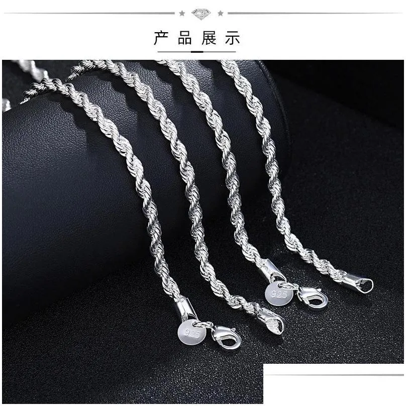 Chains 925 Sterling Sier 16/18/20/22/24 Inch 4Mm Twisted Rope Chain Necklace For Women Man Fashion Wedding Charm Jewelry Drop Deliver Dhmxl