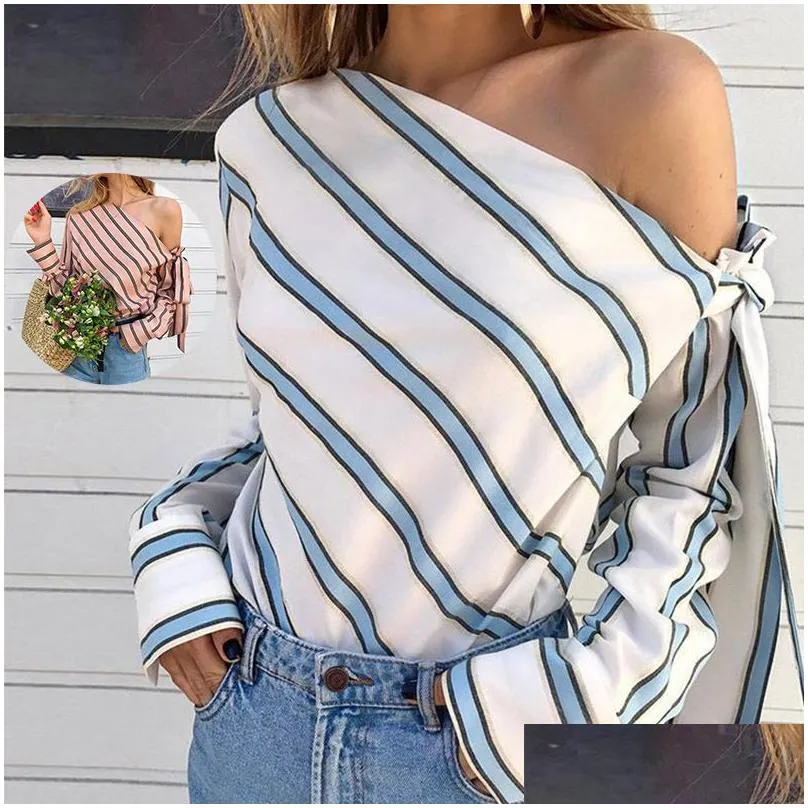 Women`S Blouses & Shirts Womens Blouses And Tops Quality Designer Women Shirt Clothing Lady Unique Stripe Shirts Watching Casual Art Dhnpt