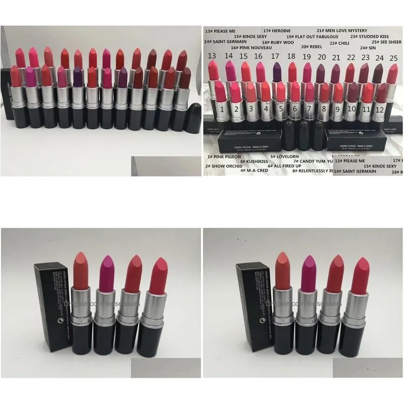 Makeup Tools New Matte Lipstick Makeup Luster Retro Lipsticks Frost Y 3G 24 Colors With English Name Drop Delivery Health Beauty Dhr6J